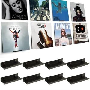 NEW 8 Pack Vinyl Album Record Wall Mount Display Shelves Black Screw or Adhesive